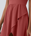 Breezeful™ High Low 2-Piece Pocket Flowy Midi Quick Dry Casual Dress - Kapok Red