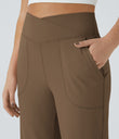 DayStretch Crossover Pocket Hem Wide Leg Yoga Pants-Smile - Sepia