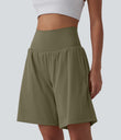 SoftlyZero™ Airy Super High Waisted 2-in-1 Cool Touch Yoga Shorts 9" with Pockets - Withered Green