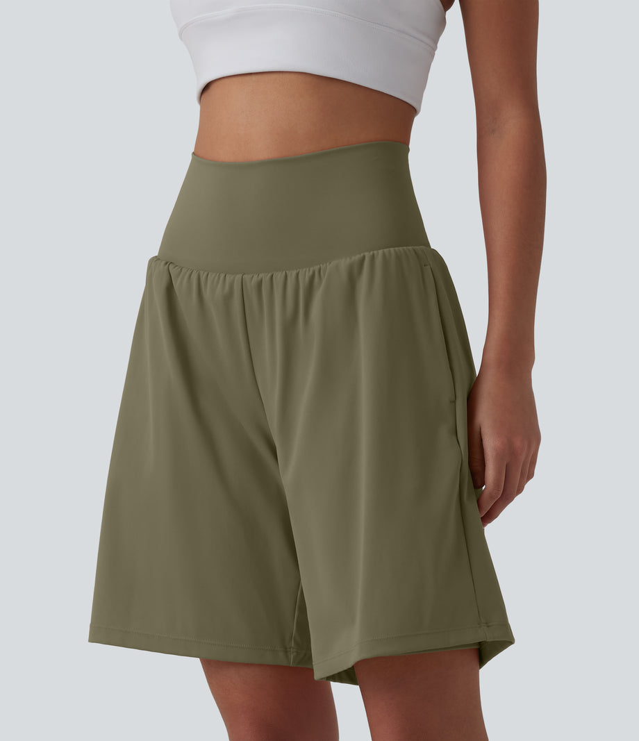 SoftlyZero™ Airy Super High Waisted 2-in-1 Cool Touch Yoga Shorts 9" with Pockets - Withered Green