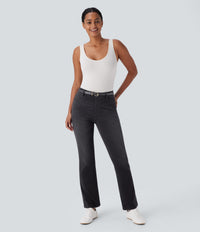 Halara Flex™ High Waisted Pockets Washed Casual Bootcut Jeans - Deep Ink Black Denim