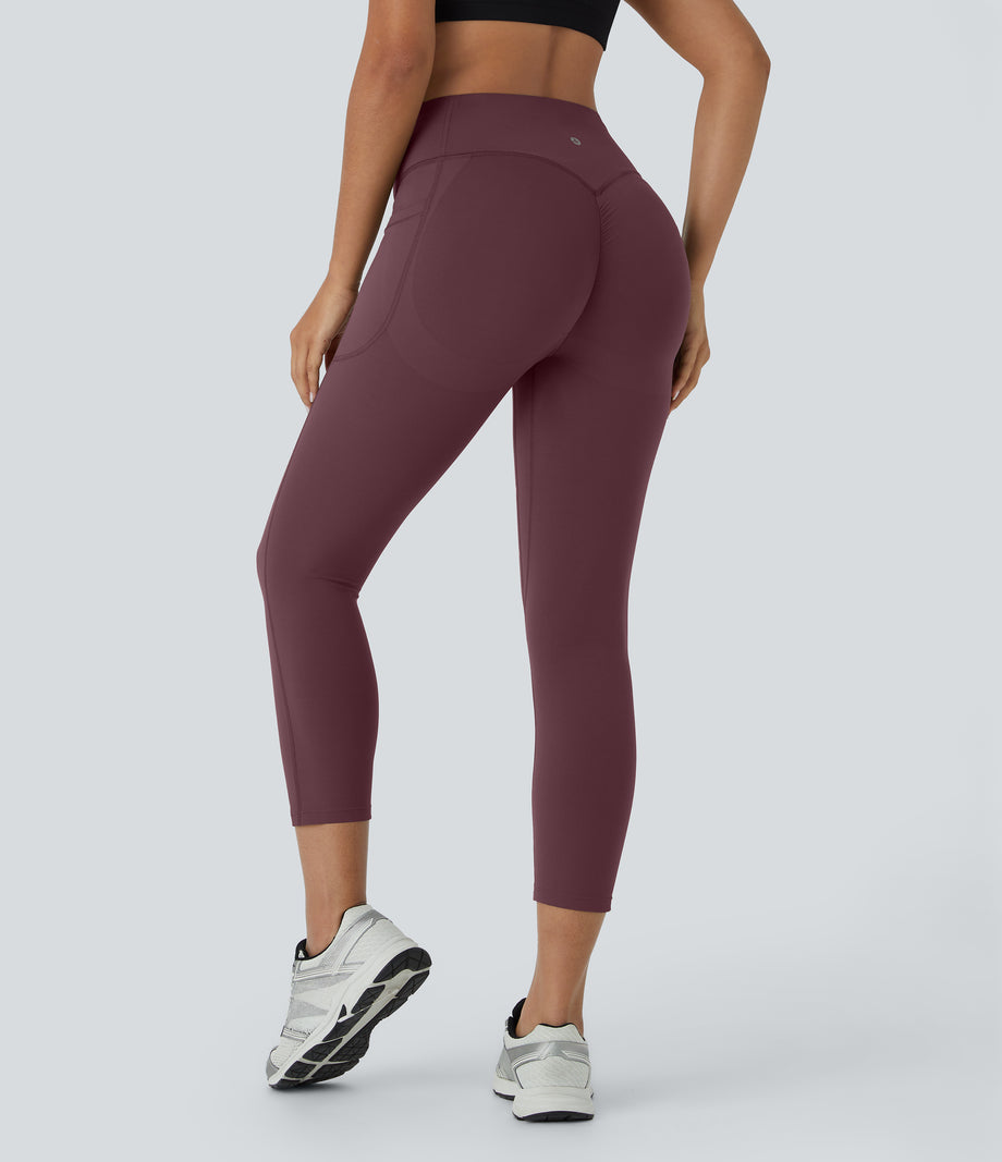 Halara UltraSculpt™ High Waisted Scrunch Butt Lifting Tummy Control Pocket Shaping Capri Training Leggings - Evening Red