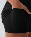 High Waisted Crossover Pocket 2-in-1 Casual Shorts - Black