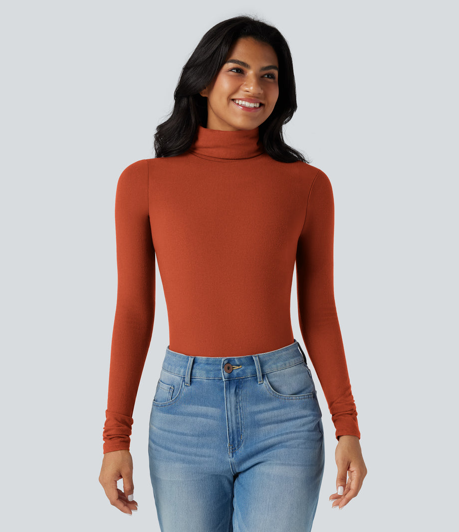 Halara HeatCore Turtleneck Long Sleeve Thumb Hole Casual Warming Top - Rooibos Tea
