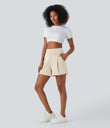 DayStretch High Waisted Work Baggy Shorts 4'' with Pockets - Oat Milk