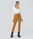 DayStretch High Waisted Zipper Pockets Solid Skinny Cargo Pants - Buckskin