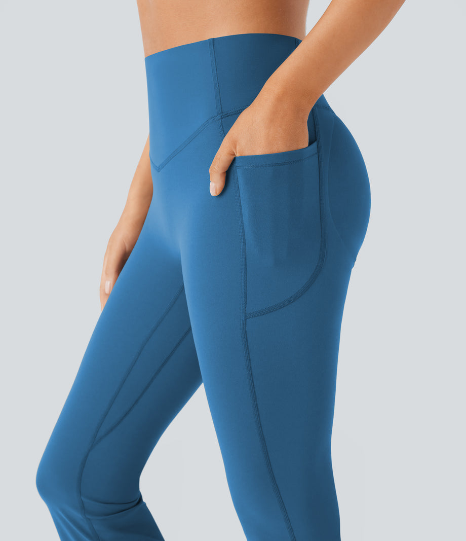 Halara UltraSculpt™ High Waisted Scrunch Butt Lifting Tummy Control Pocket Shaping Yoga Bootcut Leggings - Vallarta Blue