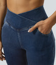 Halara Flex™ High Waisted Crossover Pocket Washed Casual Jeans - Washed Denim Navy Blue