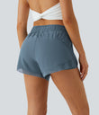 Mid Rise Drawstring Contrast Mesh 2-in-1 Flowy Running Shorts 3'' - Indian Teal