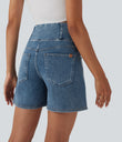 Halara Flex™ Crossover High Waisted Pockets Wide Leg A Line Washed Denim Casual Shorts - Blue Surf Denim
