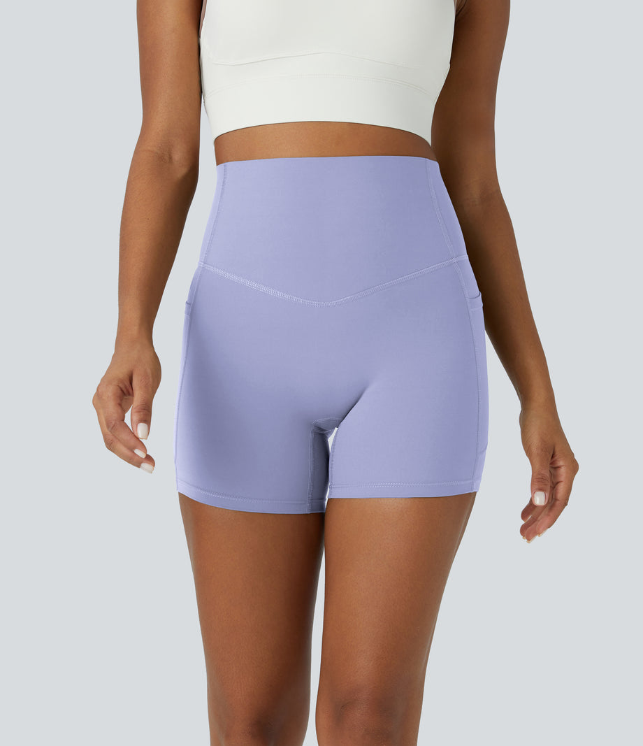 Halara UltraSculpt™ High Waisted Tummy Control Side Pocket Shaping Training Biker Shorts 5'' - Baby Lavender