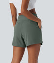 DayStretch High Waisted Work Baggy Shorts 4'' with Pockets - Deep Aquamarine