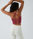 Crisscross Backless Built-in Bra Cropped Running Tank Top A-D Cups - Deep Wine
