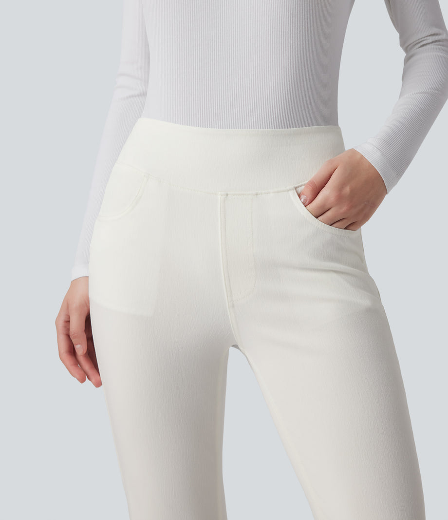 Halara Flex™ High Waisted Pockets Washed Casual Bootcut Jeans - Ivory Denim