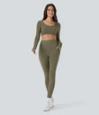 SoftlyZero™ Plush Thermal High Waisted Tummy Control Pocket Workout Leggings - Deep Sage