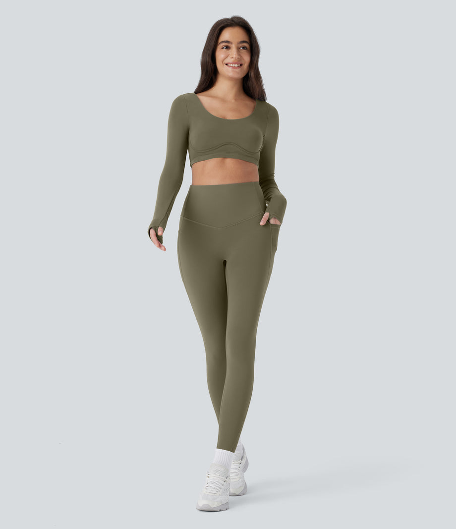 SoftlyZero™ Plush Thermal High Waisted Tummy Control Pocket Workout Leggings - Deep Sage