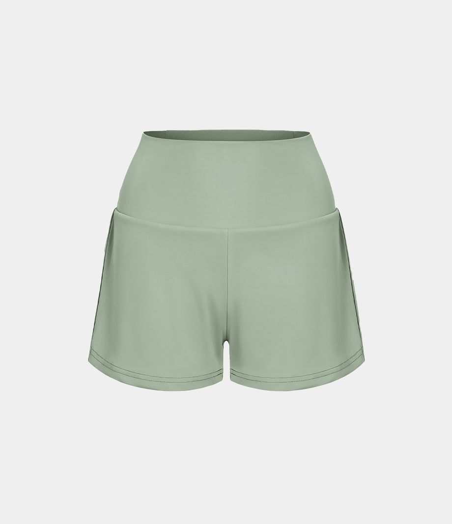 SoftlyZero™ Airy Super High Waisted 2-in-1 Cool Touch Yoga Shorts with Pockets - Light Bean Green