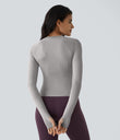 Solid Thumb Hole Yoga Sports Top - Mist Grey