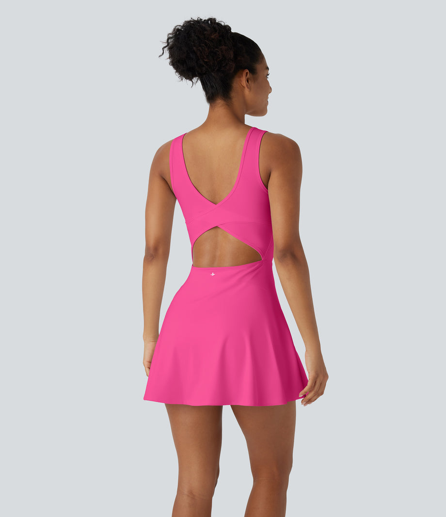 SoftlyZero™ Airy U Neck 2-in-1 Pocket Mini Cool Touch Dance Active Dress - Fuchsia Fedora
