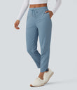 Mid Rise Drawstring Curved Hem Quick Dry Golf Tapered Pants with Pockets-UPF40+ - Mountain Spring