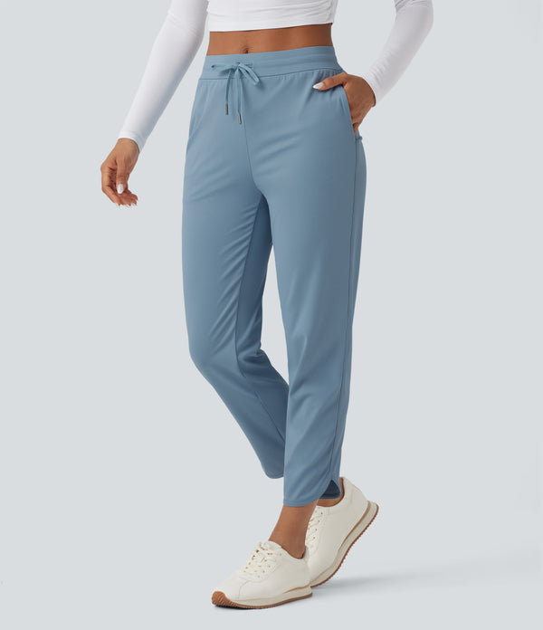Mid Rise Drawstring Curved Hem Quick Dry Golf Tapered Pants with Pockets-UPF40+ - Mountain Spring