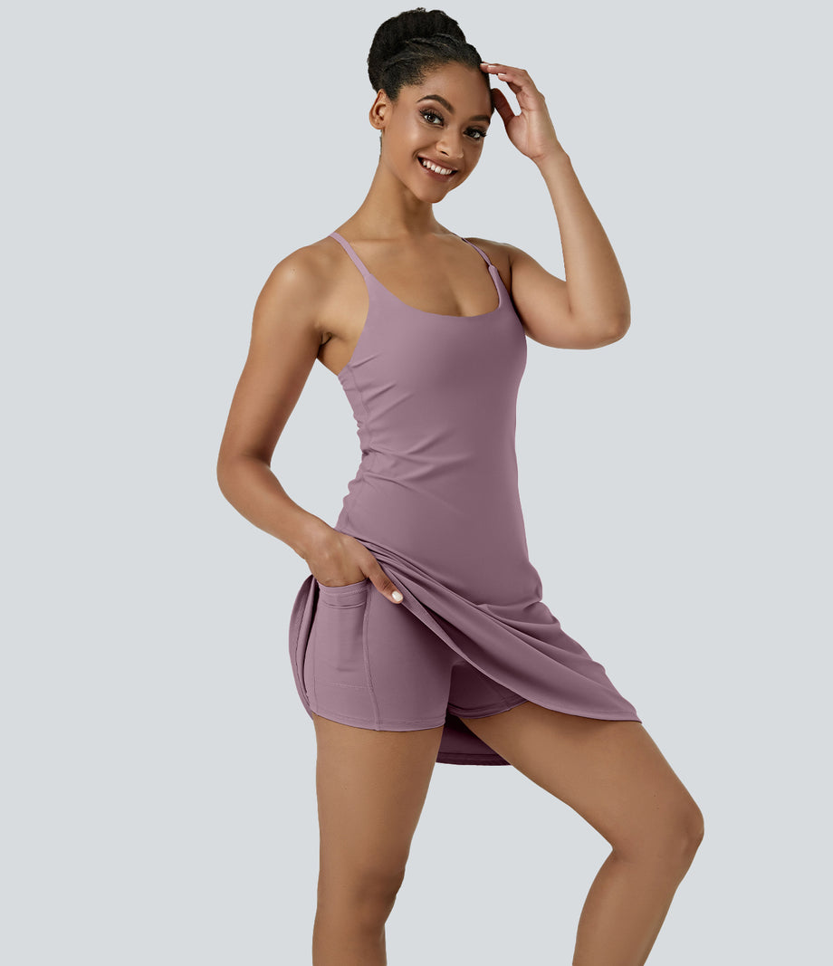 SoftlyZero™ Airy Cut Out 2-in-1 Pocket Cool Touch Longer Active Dress-UPF50+ - Elderberry