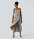 Breezeful™ High Low 2-Piece Pocket Flowy Midi Quick Dry Casual Dress - Ghost Gray