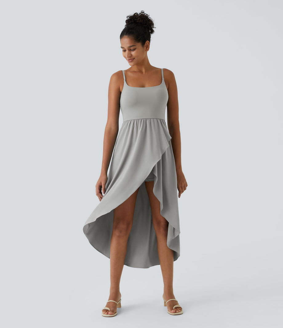 Breezeful™ High Low 2-Piece Pocket Flowy Midi Quick Dry Casual Dress - Ghost Gray