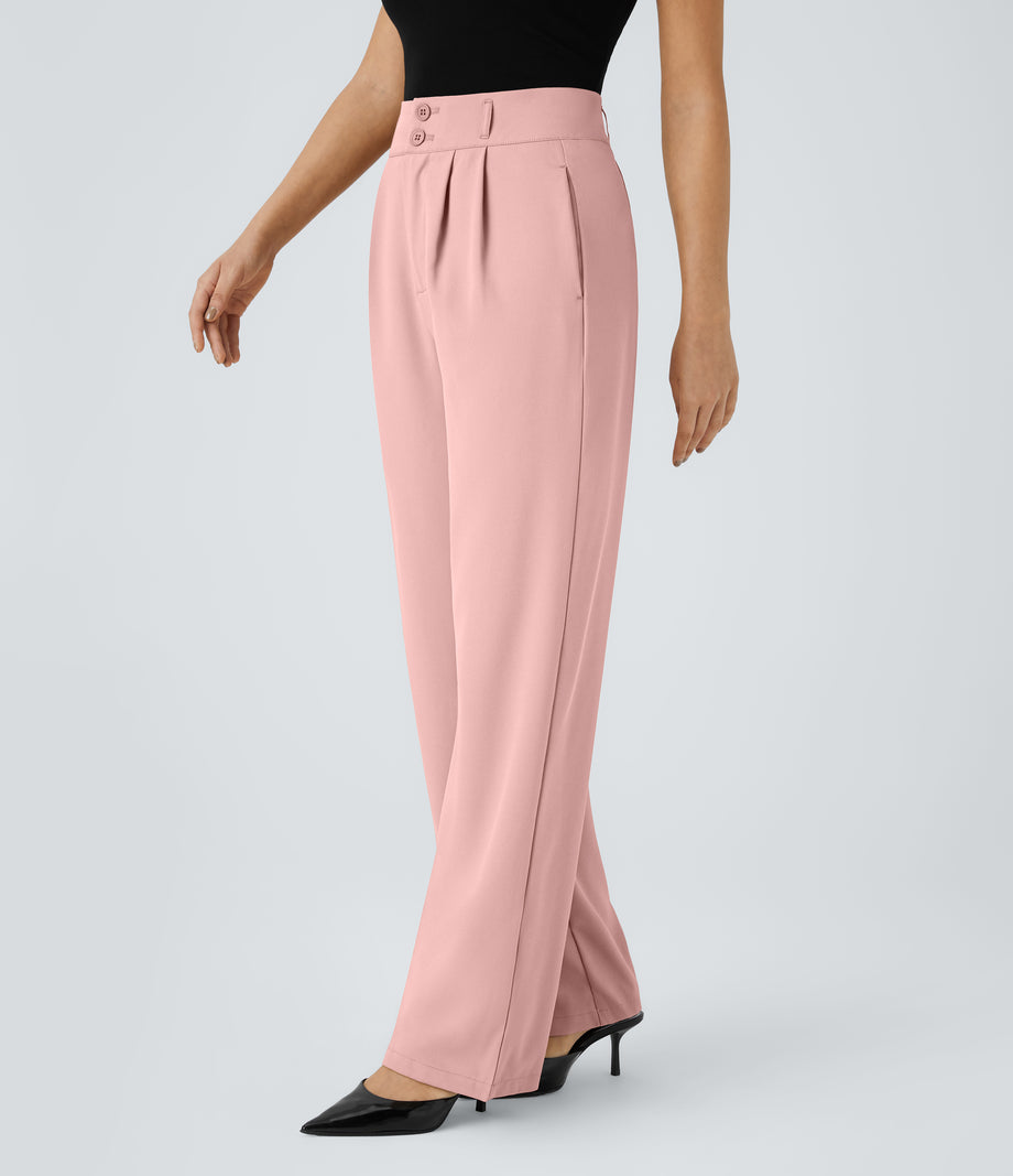 Halara Flex™ High Waisted Zipper Pocket Shirred Straight Leg Work Pants - Peachskin