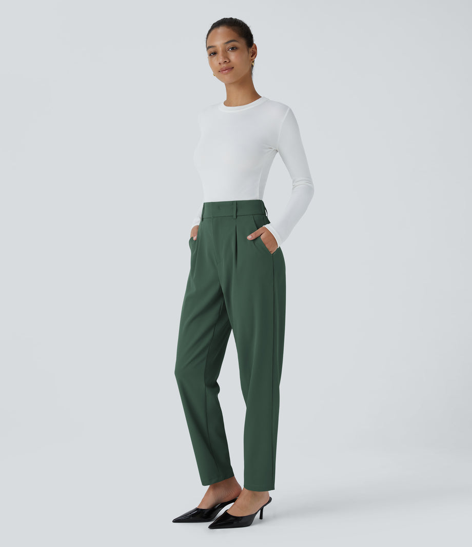 Halara Flex™ High Waisted Pocket Solid Work Tapered Pants - Dark Green