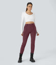 DayStretch High Waisted Zipper Pockets Solid Skinny Cargo Pants - Red Mahogany