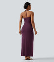 Halter Tie Back Maxi Dress with Pockets - Fig