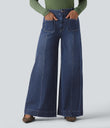 Halara Flex™ High Waisted Pockets Washed Casual Wide Leg Jeans - Estate Blue Denim