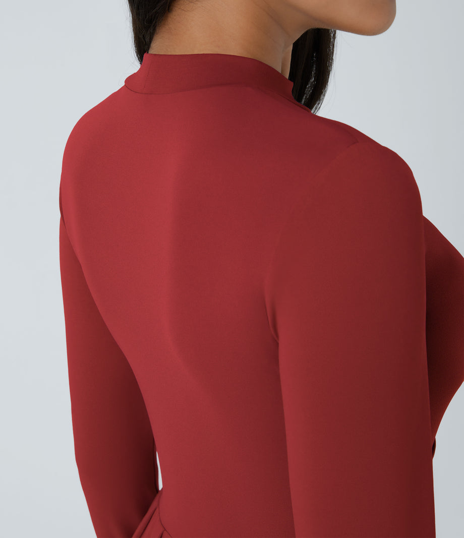 Mock-neck Long Sleeve Pocket Flare Maxi Casual Dress - Emboldened