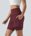 SoftlyZero™ Airy Super High Waisted 2-in-1 Cool Touch Yoga Shorts 7'' with Pockets - Zinfandel