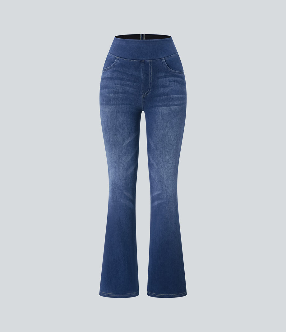 Halara Flex™ High Waisted Pockets Washed Casual Bootcut Jeans - Frost Blue Denim