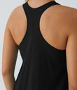 Breezeful™ Backless Racerback Side Pocket High Low Flowy Midi Quick Dry Casual Dress - Black