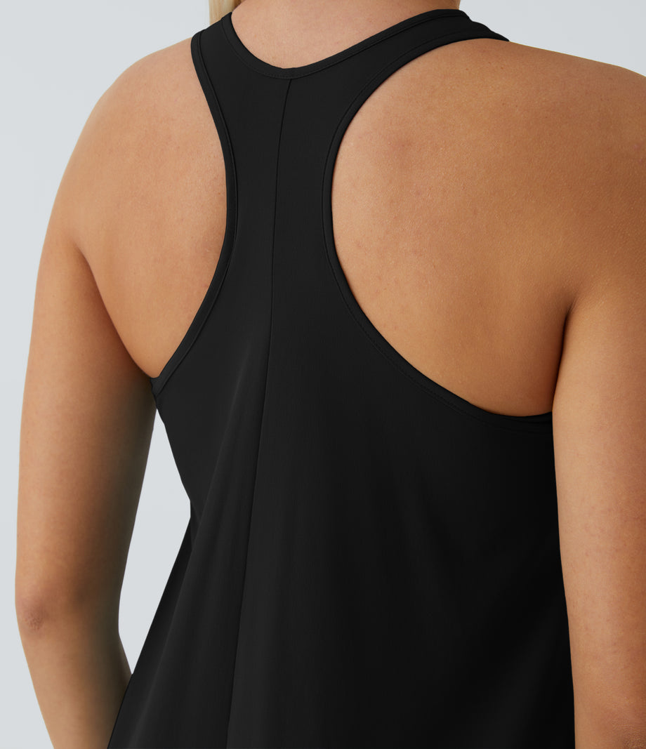 Breezeful™ Backless Racerback Side Pocket High Low Flowy Midi Quick Dry Casual Dress - Black