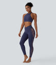 SoftlyZero™ High Waisted Crossover Contrast Lace Pocket Yoga Leggings-UPF50+ - Peacoat
