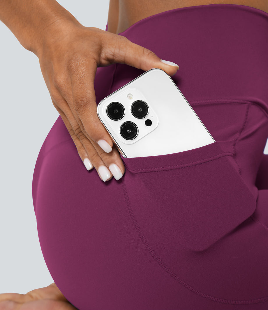 SoftlyZero™ Crossover Pocket Plain Leggings-UPF50+ - Ume Purple