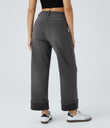 Halara Flex™ High Waisted Pockets Rolled Hem Wide Leg Washed Casual Jeans - Bright gray denim
