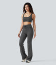 High Waisted Drawstring Stripe Flare Yoga Pants with Pockets - Iron Gray