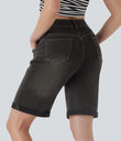 Halara Flex™ High Waisted Pockets Rolled Hem Washed Denim Casual Bermuda Shorts - Phantom Denim