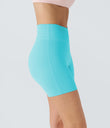 SoftlyZero™ Plush High Waisted Crossover Ruched Yoga Shorts 5'' - Baroque Blue