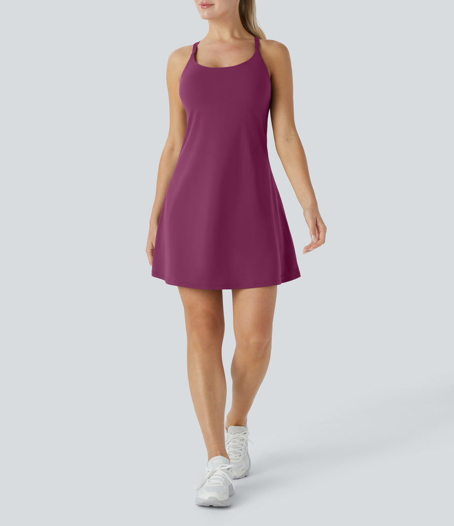 SoftlyZero™ Plush 2-in-1 Pocket Mini Active Dress DD-F Cups - Ume Purple