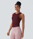Round Neck Racerback Ruched Yoga Tank Top - Zinfandel