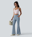 Halara Flex™ High Waisted Crossover Pocket Washed Casual Jeans - Powder Blue Denim