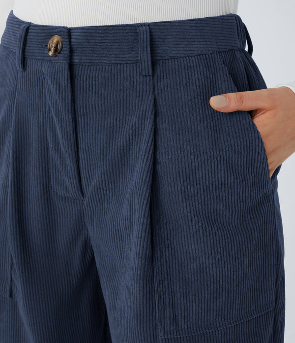Mid Rise Zipper Pockets Corduroy Casual Joggers - Foggy Blue