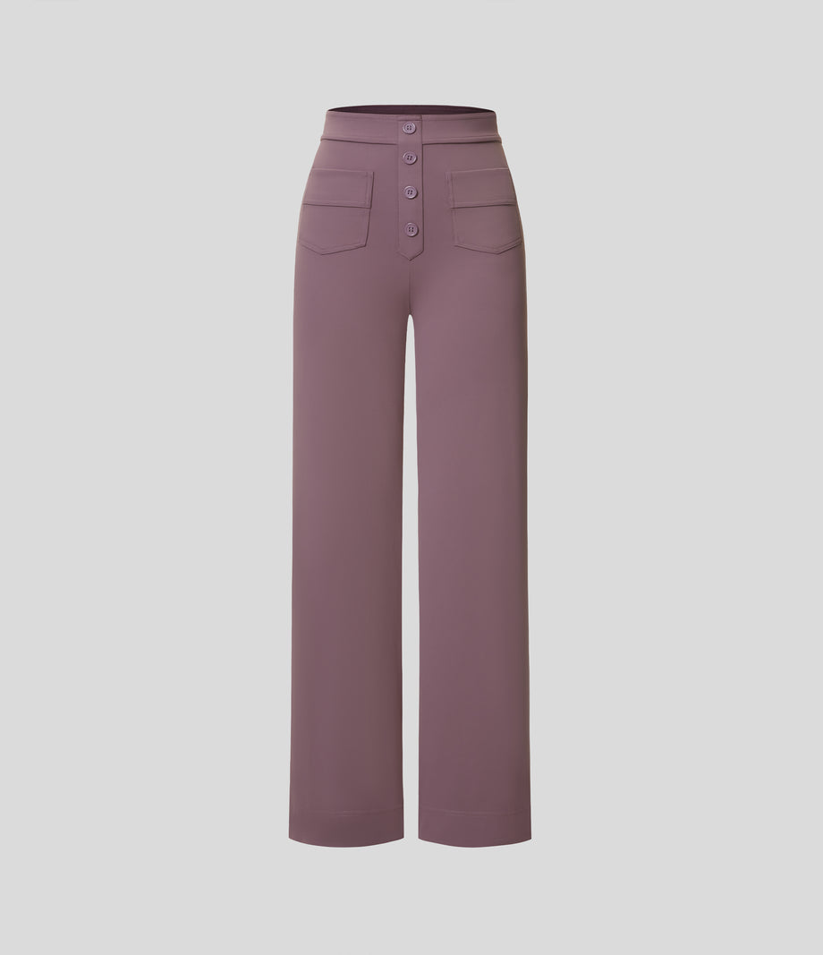 DayStretch High Waisted Pockets Straight Leg Casual Pants - Purple Sandalwood