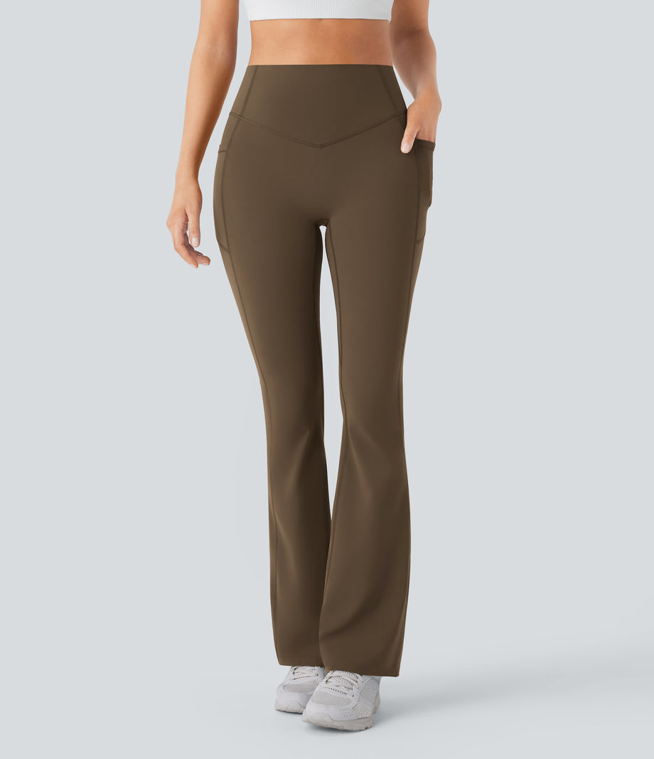 Halara UltraSculpt™ High Waisted Scrunch Butt Lifting Tummy Control Pocket Shaping Yoga Bootcut Leggings - Thick Earthy Brown